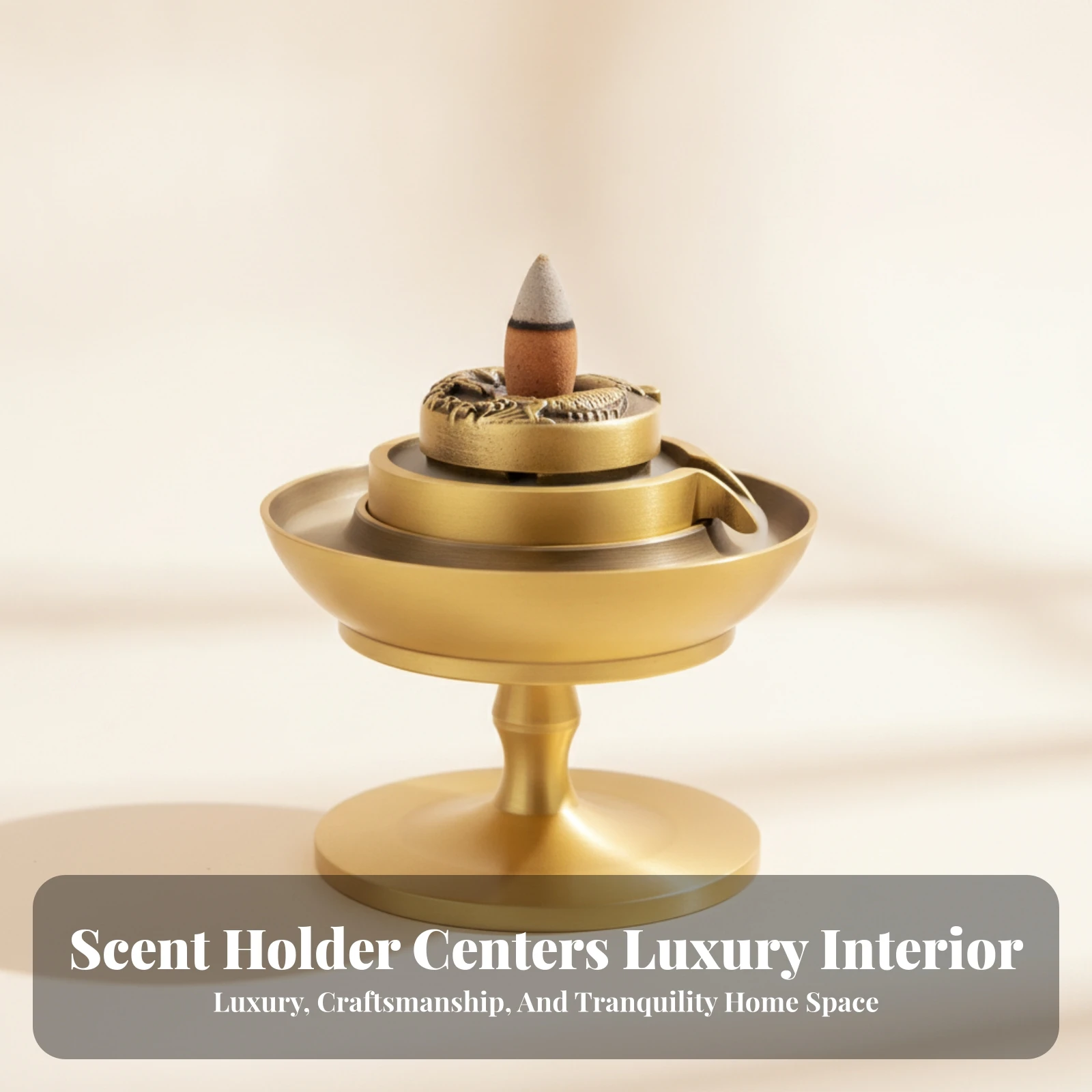 Backflow Incense Holder Gold-Toned Backflow Incense Burner Home Decor Lustrous Finish for Indoor Use