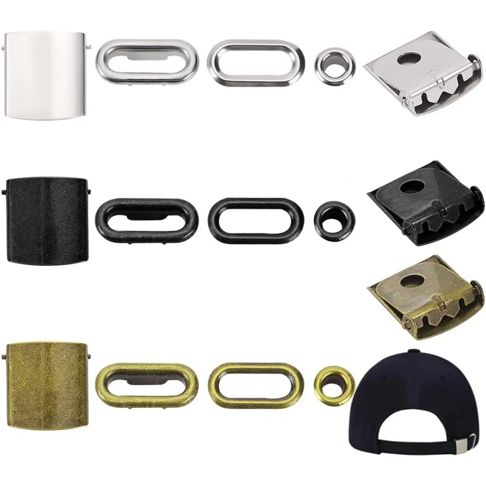 

36 Sets 3 Colors Stainless Steel Hat Cap Buckle with Eyelets Adjustable Buckles for Backpack Strap