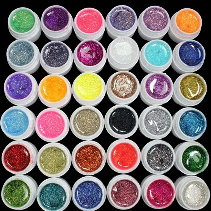 New 36 Colors Set Glitter Acrylic Powder UV Gel Nail Polish Soak Off UV Gel Builder Colorful Gel Polish Nail Art Supplies