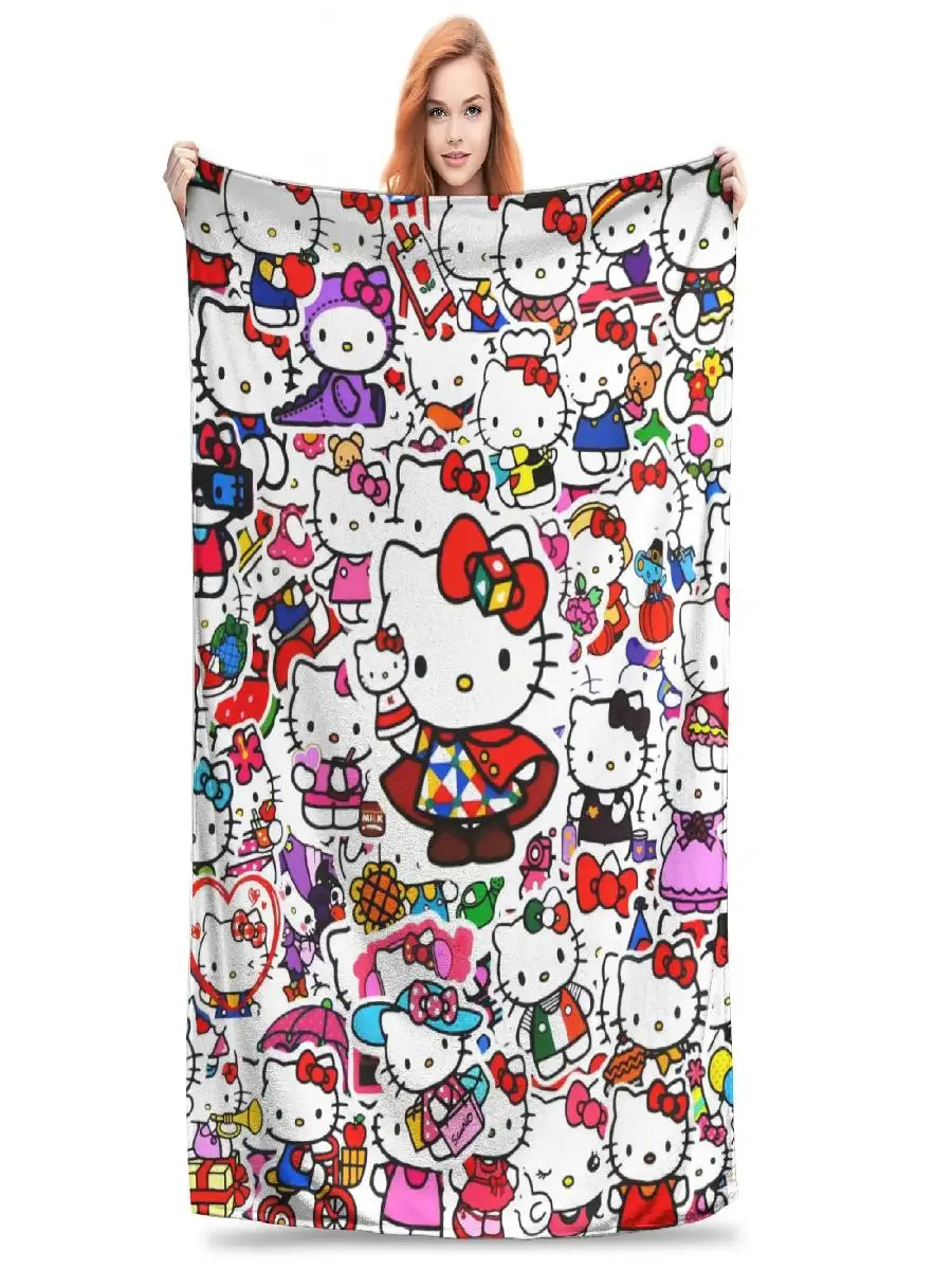 Super Soft Flannel Blanket for Kids  Hello Kitty Camping Photo Collection Bedding Throw for Sofa Living Room Bed Cover