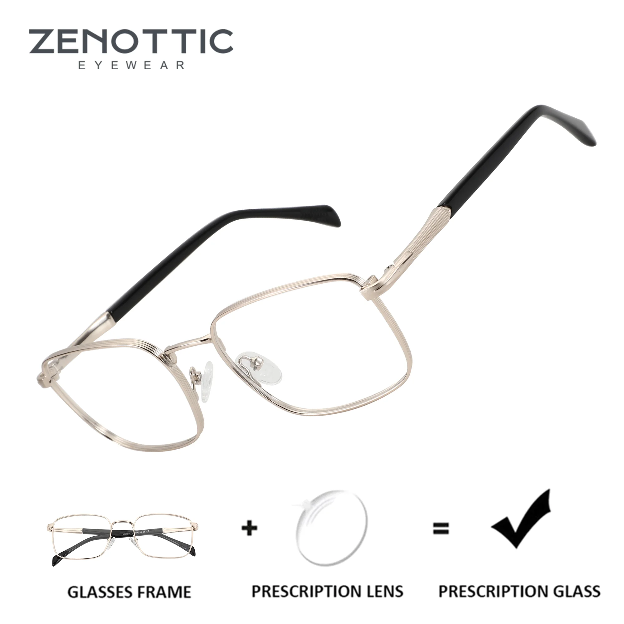 

ZENOTTIC (XL Size) Rectangle Metal Prescription Glasses Men Anti Blue Light Photochromic/Myopia Optical Lenses With Recipe