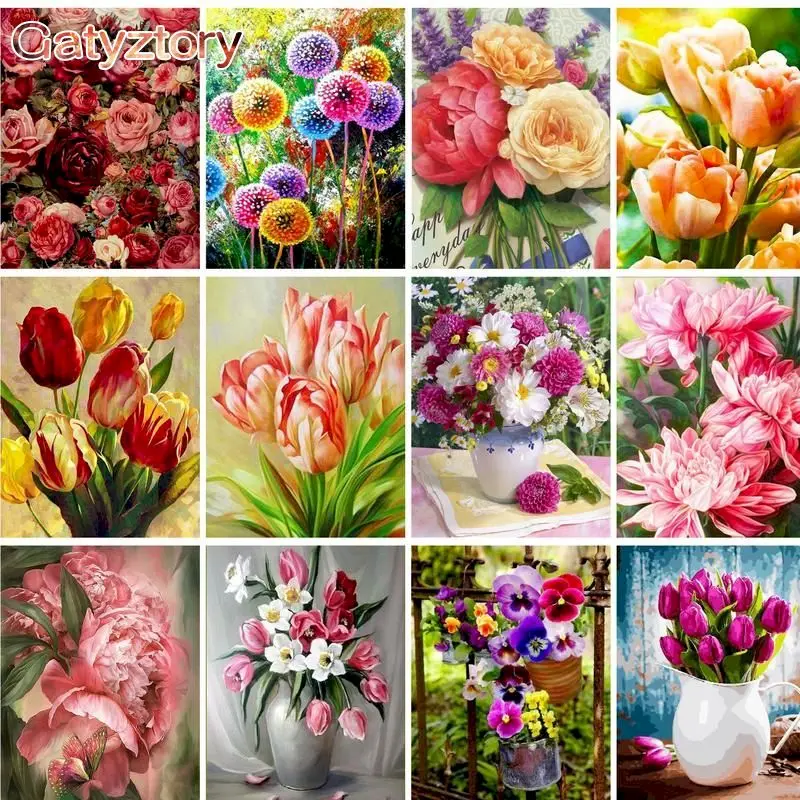 

GATYZTORY Painting By Numbers For Adults DIY Kits HandPainted Flower On Canvas With Framed Oil Picture Drawing Coloring By Numbe