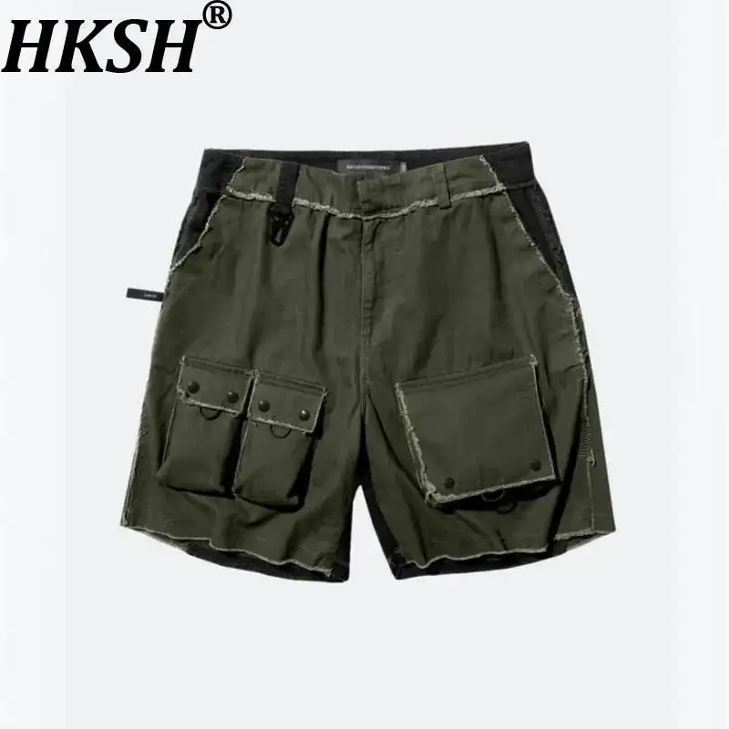 HKSH Summer New Men Tide Dark Shorts Loose Wide-Leg Multi-Pocket Deconstructed Capris Patchwork Casual Knee-Length Pants HK25735