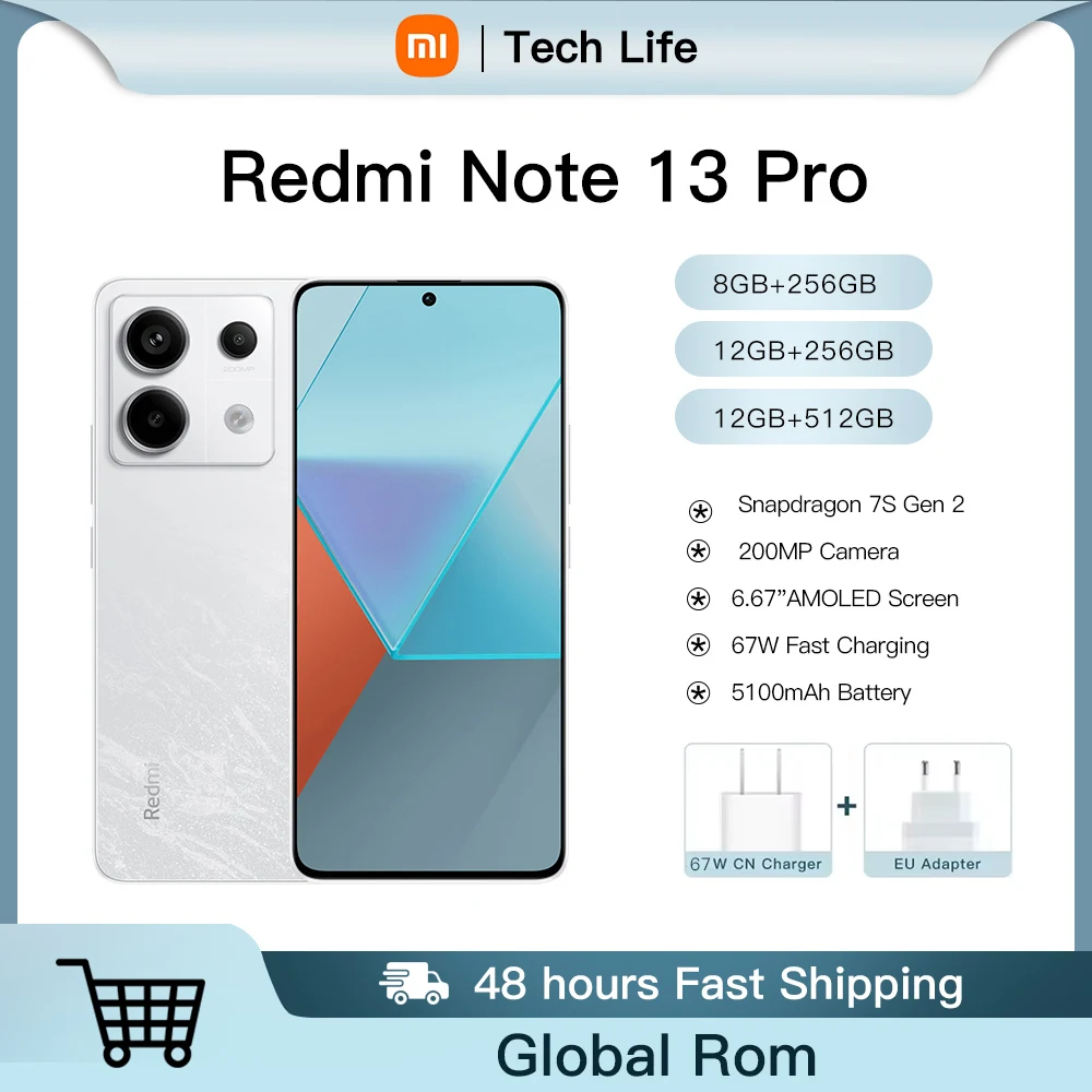 Xiaomi Redmi Note 13 Pro 5G Global ROM 128GB/256GB/512GB 200MP OIS Camera 120Hz 1.5K Snapdragon 7S Gen 2 67W Fast Charging