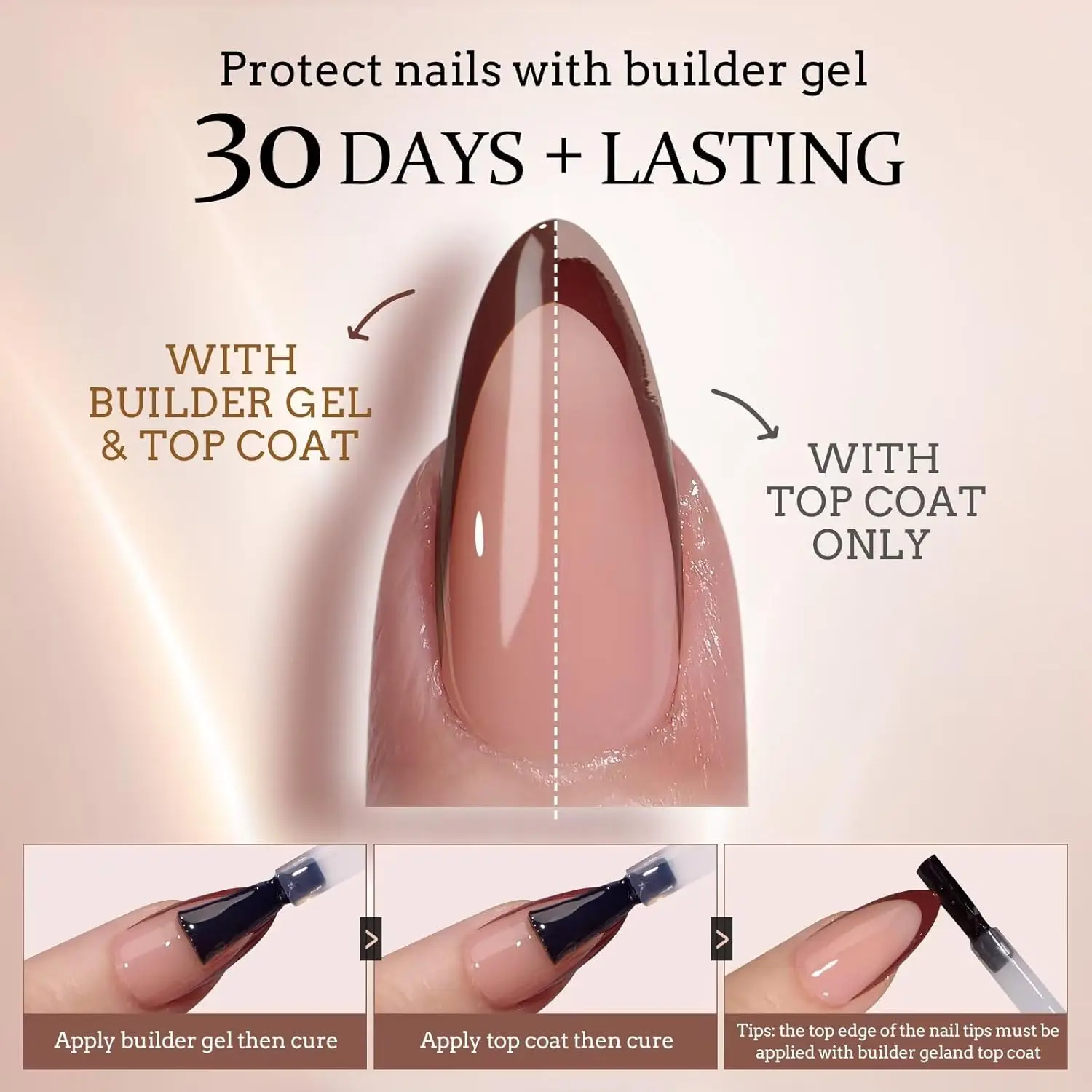 Long Soft Gel Press On Nails Kit with French Tips, Nail Lamp & All-in-One Extension Set for DIY Manicures