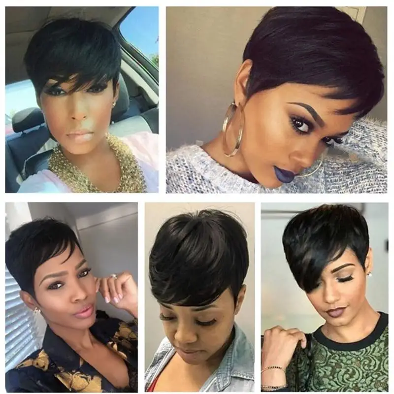 Pixie-Cut-Perücken für Damen, Echthaar, kurze Bob-Perücke mit Pony, geschichtete Pixie-Cut-Perücke, 9A brasilianisches Echthaar, vollständig maschinell gefertigte Perücke – Detail 5