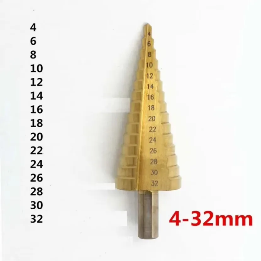 1Pcs 4-32 mm HSS Titanium Coated Step Drill Bit Drilling Power Tools Metal High Speed Steel Wood Hole Cutter Step Cone Drill