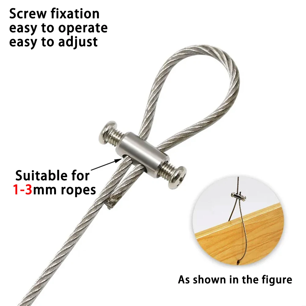 10 Uds. Abrazadera de cuerda de alambre de acero de 1-3mm abrazadera de Cable de suspensión de doble orificio ajuste de tornillo transversal sujetador de bloqueo telescópico