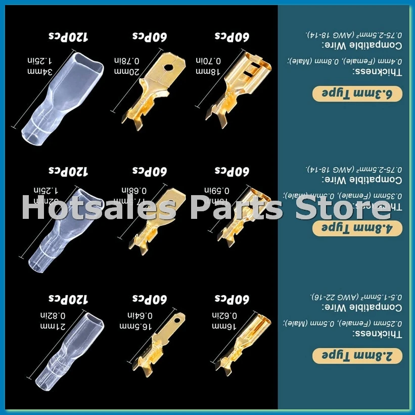 720 Pieces of 2.8 / 4.8 / 6.3mm Male and Female Quick Crimping Terminal Blocks with Insulating Sleeve Combination Kit-A79U