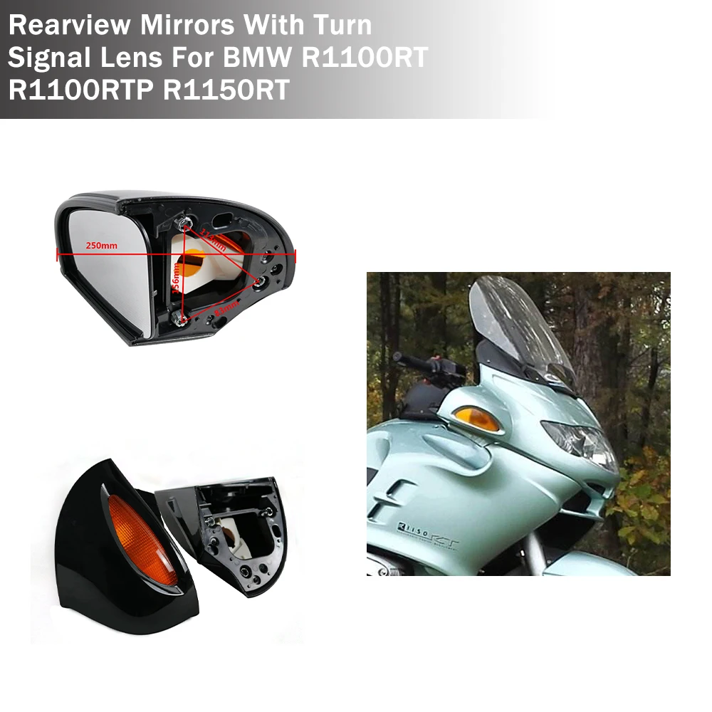 Fairing Side Mirrors Rearview Mirror Turn Signal Cover Amber Lens For BMW R1100RT R1150RT R1100 RT R1150 RT R850RT Motorcycles