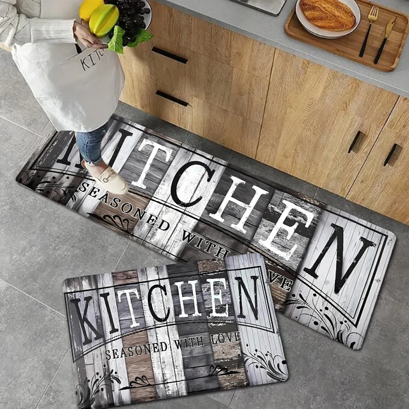 Retro Kitchen Carpet Floor Small Rug Home Decorative Mat Flannel Aniti-slip Doormat 4 Sizes 40x60cm 50x80cm 45x120cm 60x180cm