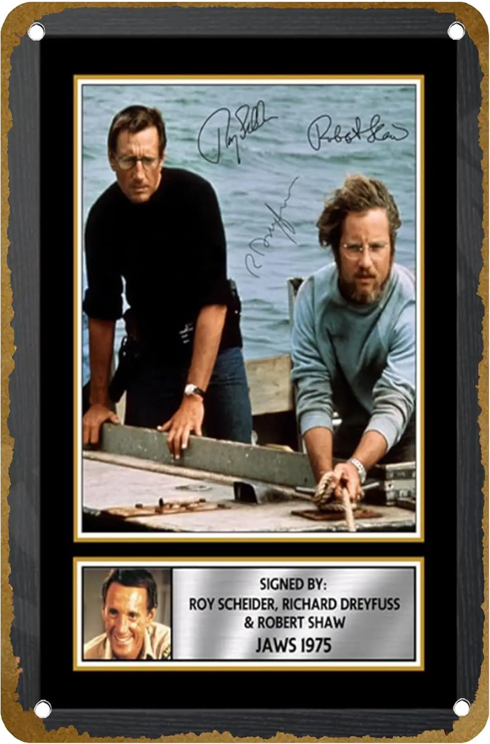 Roy Scheider Jaws 1975 - Signed Autographed Movie Poster Vintage Metal Tin sign Logo Family Club Bar Cafe Bedroom Art Wall  sign