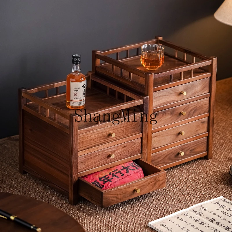 

SM walnut teacup rack Chinese solid wood desktop small desktop tea set storage rack