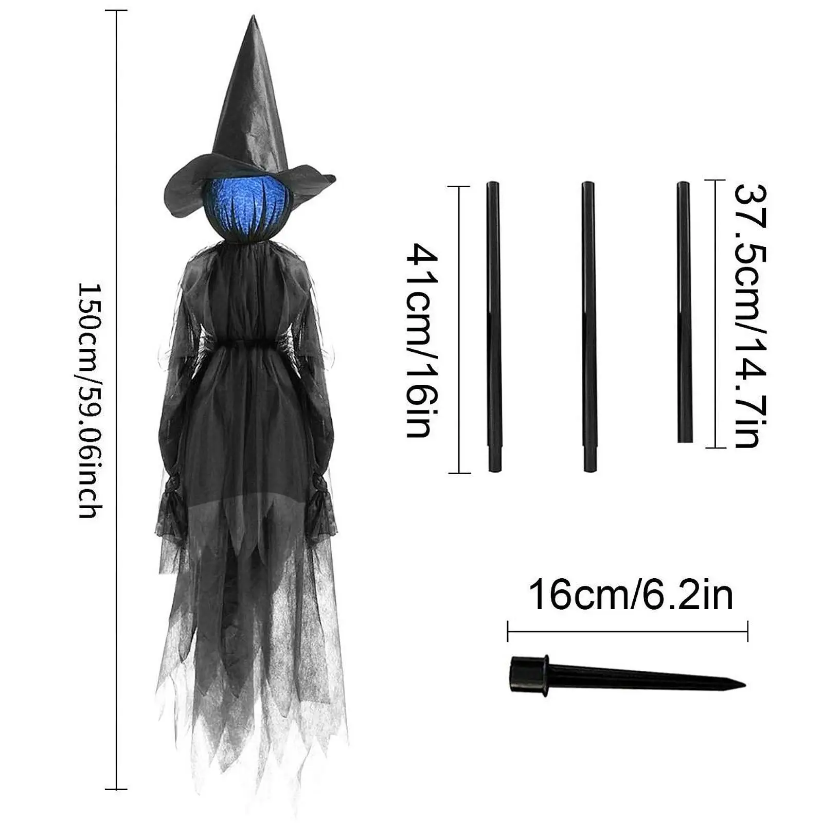 3x Glowing Witch Halloween LED Witch Display Large Colorful Glow Witches Prop