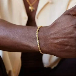 Pulsera de cadena trenzada de acero inoxidable para hombre y mujer, brazalete Retro de Color dorado, accesorios de joyería de moda, estilo Hip Hop