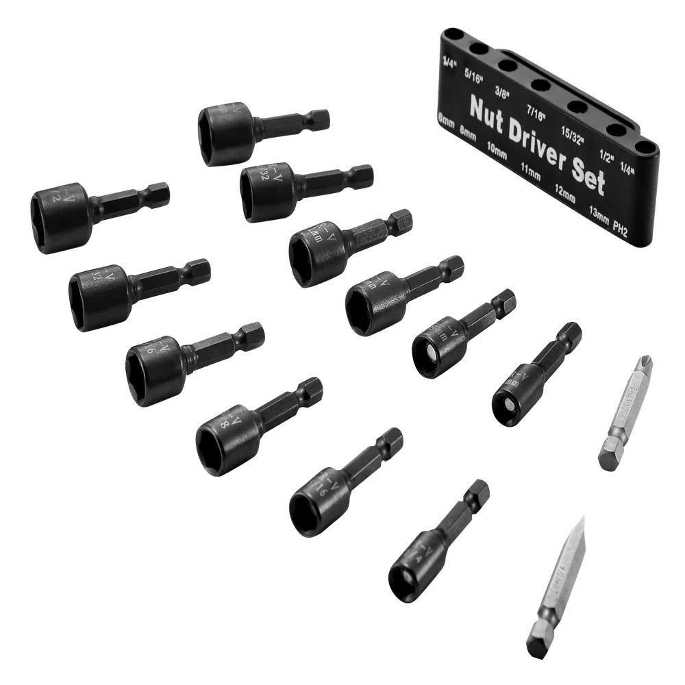 14 Pcs Magnetic Hexagon Nut Driver Drill Bit Socket Screwdriver Wrench Set for Wrench 1/4 Inch Electric Screwdriver Handle Tools