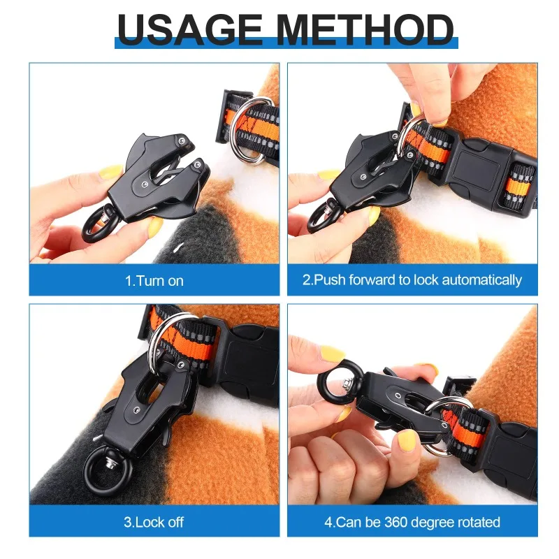4 Pcs Frog Clip Black Dog Basic Leashes 360 Degree Swivel Clip Leash Clasp Heavy Duty Quick Release Chain Buckle Cable Leash