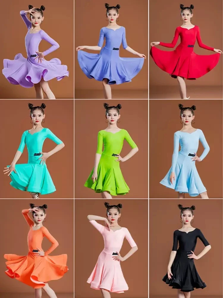 

Latin Dance Dress Girls 2024 New Summer Children Latin Dance Practice Dress Training Performance Wear Dance Competition Dresses