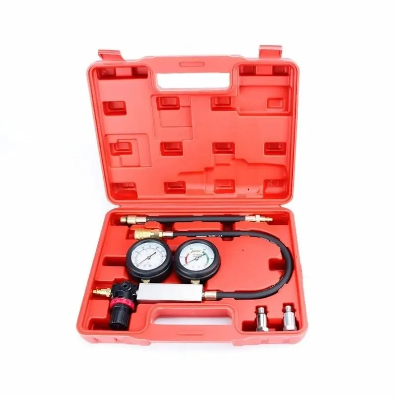 Probador de compresión de motor de gasolina, Kit de Detector de fugas de doble calibre con caja roja, probador de fugas de cilindro de coche TU-21