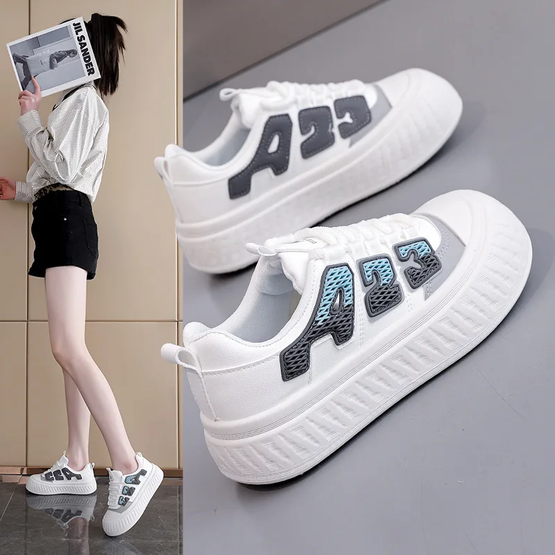 

Ladies Vulcanized Shoes Fashionable and Comfortable New Ins Retro Thick Sole Versatile Leather Sports and Leisure Board Shoes