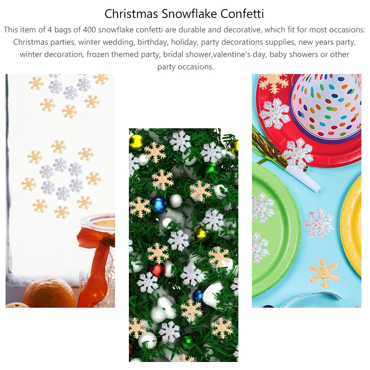 

400 Pcs Snowflake Confetti Christmas Decor Hanging Decorations Holiday Sequins Small Snowflakes Mini Craft