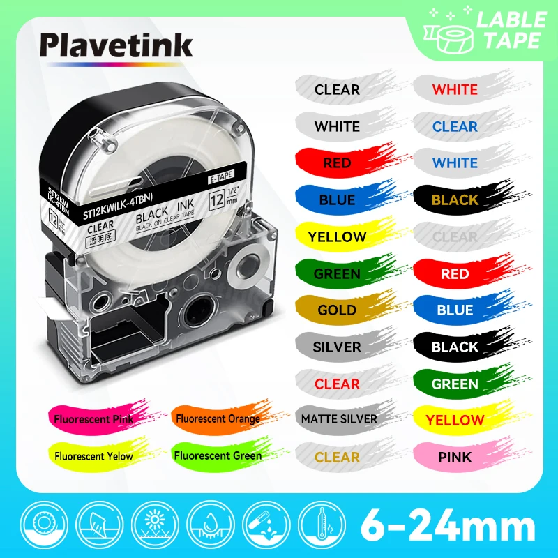 

PLAVETINK Multicolor 12mm ST12KW SS12KW SD12KW SK12G SK12Y SK12P SK12D label tape for kingjim/epson label maker LW300 SR150