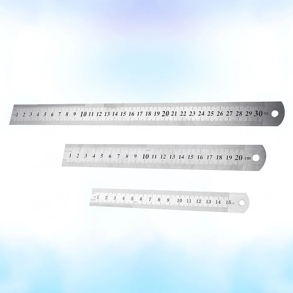 

3 pcs Stainless Steel Ruler Double Scale Measuring Tool Engineering School Office Precision Wear Resistant Scale Ruler With Hole