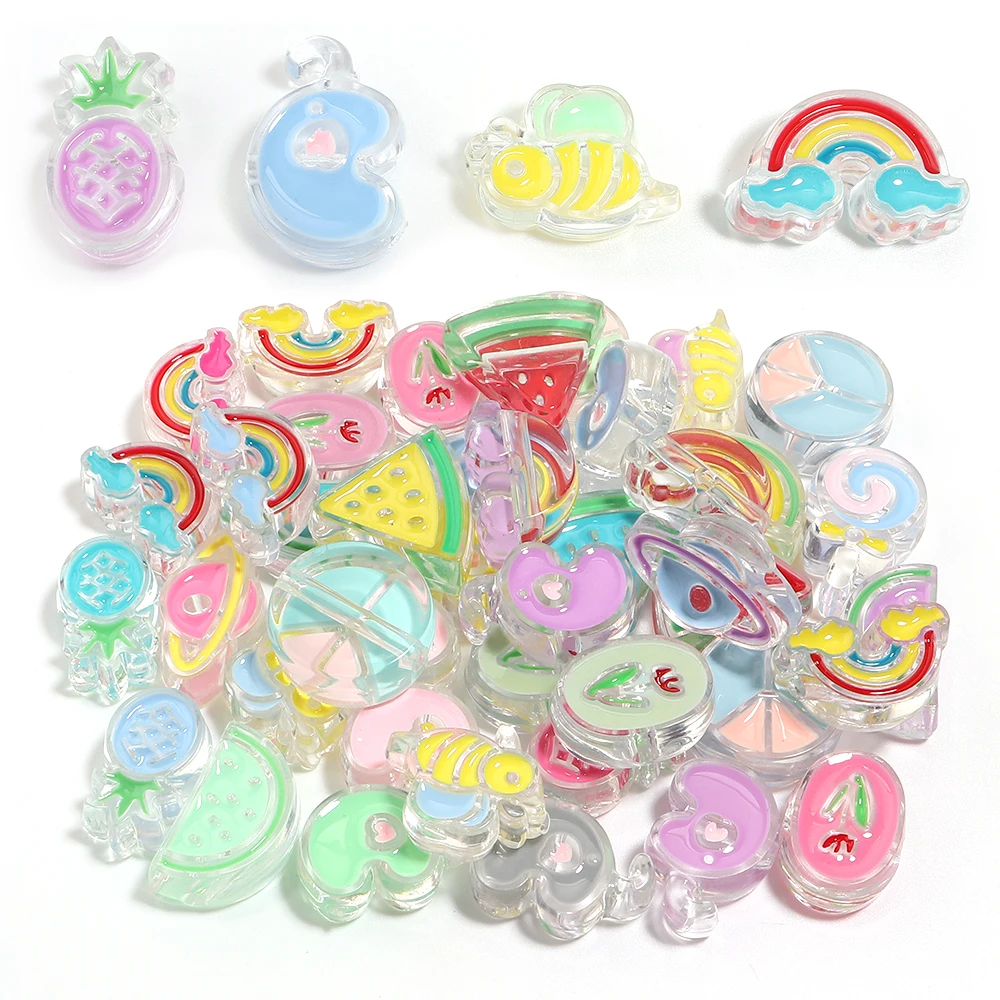 10pcs Drip Oil Acrylic Beads Cartoon Candy Rainbow Watermelo