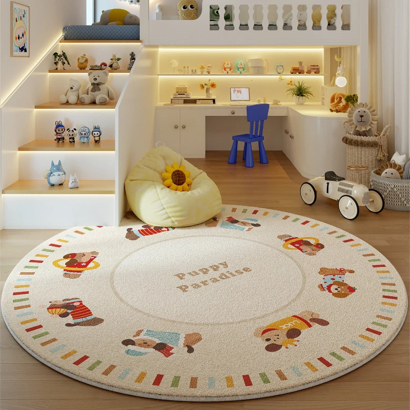 

Cartoon Style Living Room Decoration Round Carpet Fluffy Soft Rugs for Bedroom Thickend Plush Lounge Mat Washable Children's Rug