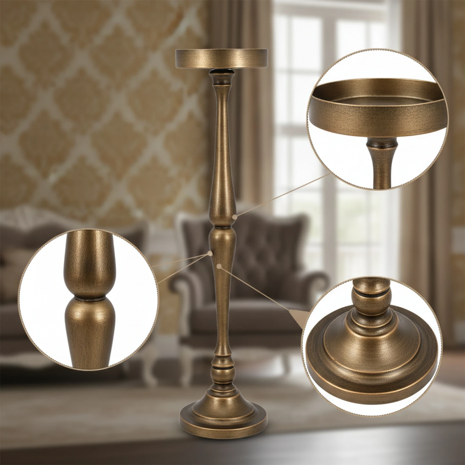 Floor Candlestick Holder Antique Bronze-Toned Floor Candle Holder Tall Slender for Living Rooms, Weddings