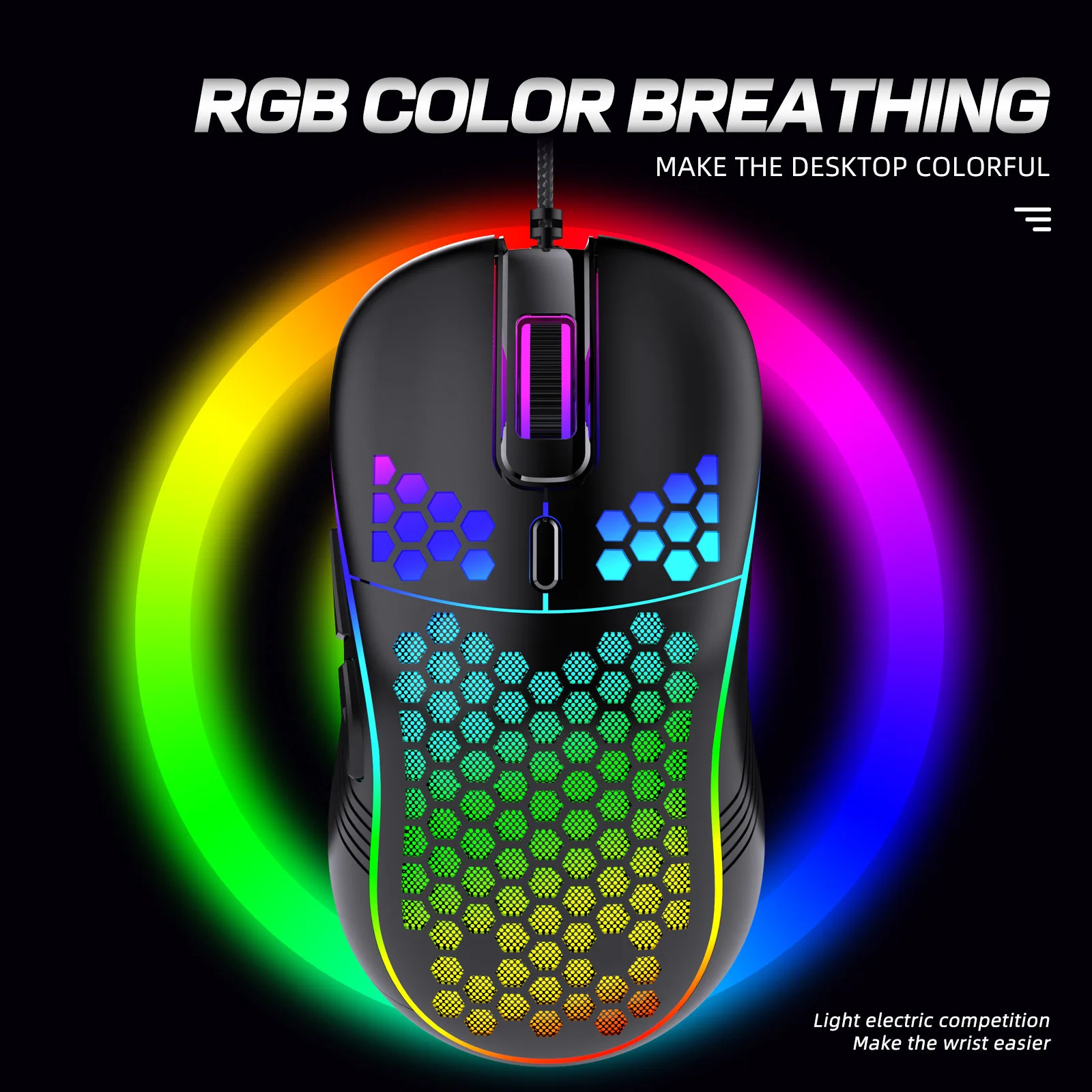 Spot IHOYI Wired Game Mouse Hole Hollowed Out Luminous PC Game Lightweight Esports USB Mouse