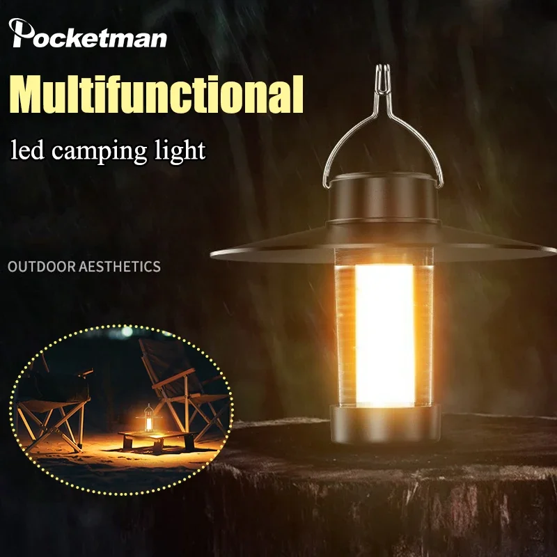 LED Camping Light Outdoor Tent Lights Multifunctional USB Warm Light Camping Lantern Emergency Flashlight Portable Hand Lamp