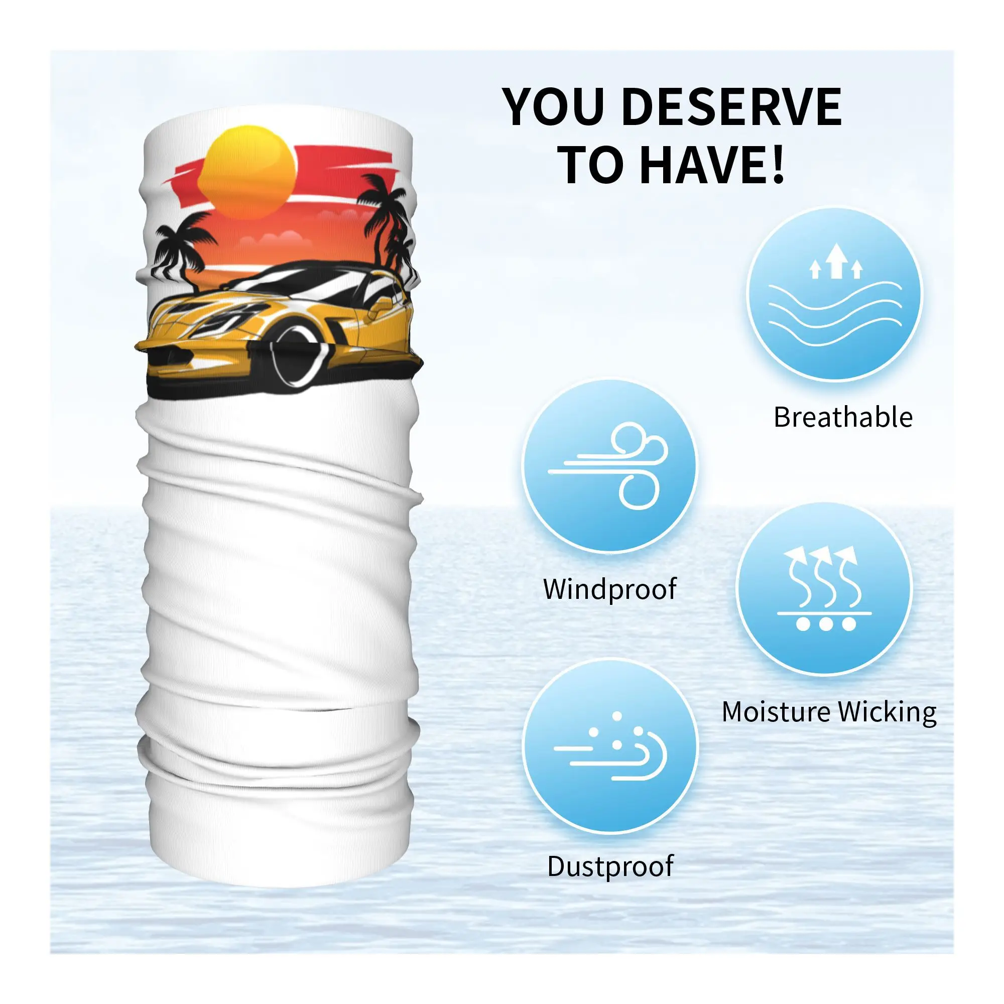 Gelb Corvette Z06 Sunset Palms Bandana Halsbedeckung Bedruckter magischer Schal Mehrzweck-Fahrradschal Radfahren für Männer Frauen Erwachsene