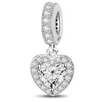 925 Sterling Silver Pendants Zircon Red Love Heart Charms Beads Fit Original Pan Bracelet Bangles DIY Fine Jewelry For Women