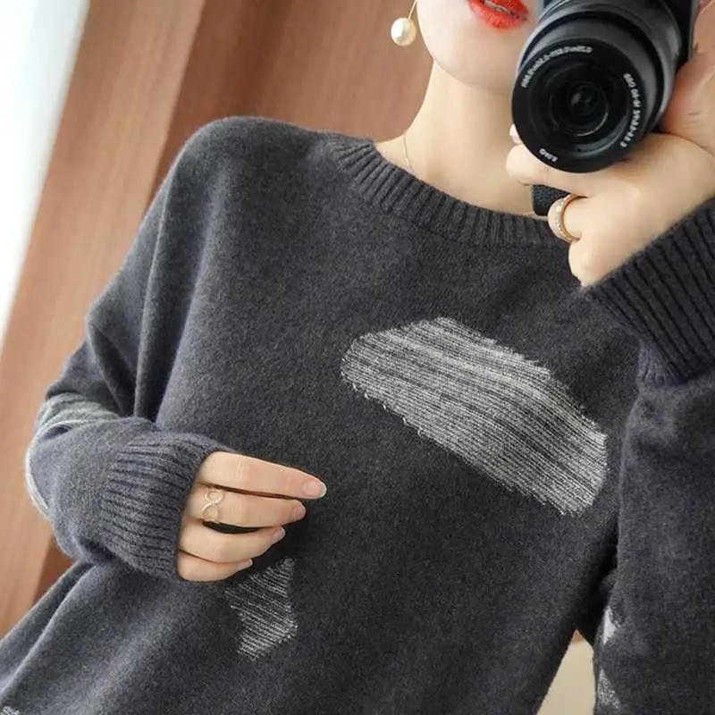 Autumn Winter New Patchwork Y2K Korean Casual Sweaters Women Long Sleeve Chic Simple Pullover Female All Match Oversized Clothes