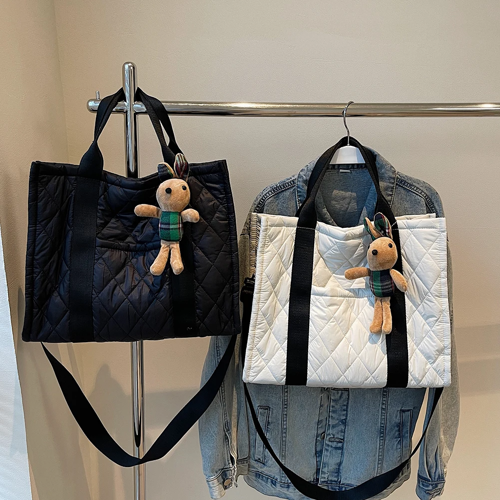 

Puffer Tote Bag for Women Men Adjustable Strap Quilted Shoulder Bag with Multi-Pockets Satchel Purse for Work Travel