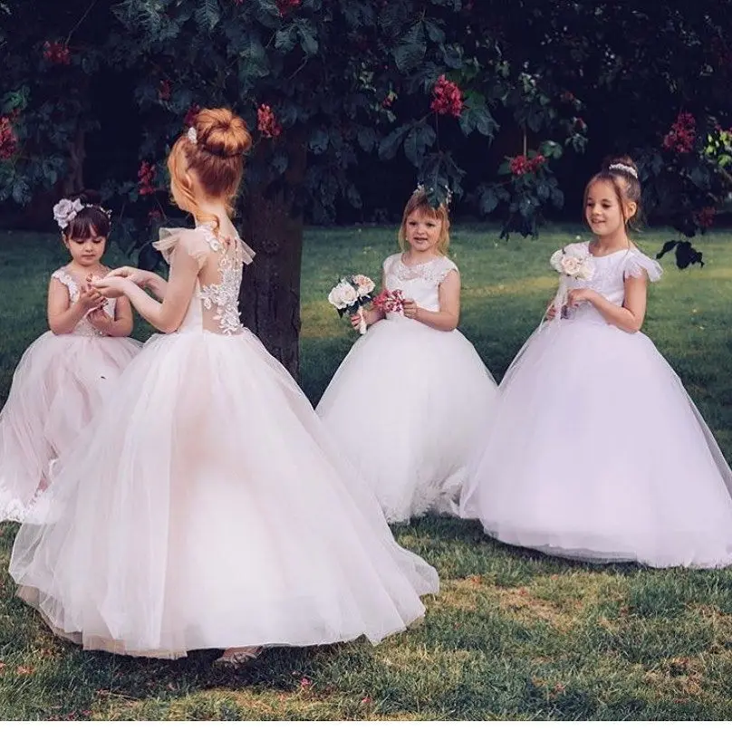 FATAPAESE-Robes de demoiselle d'honneur pour enfants, robe de Rhprincesse moelleuse, FibAppqulies, dentelle, tulle, invité de mariage, soirée