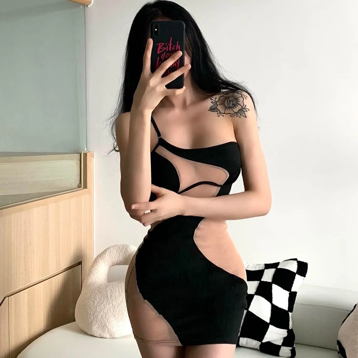 فستان أنيق مثير بدون حمالات شفاف لعام 2025 فستان على شكل الورك شبكي الربط لون اصطدام رغبة نقية فساتين ضيقة للحفلات والنوادي #2