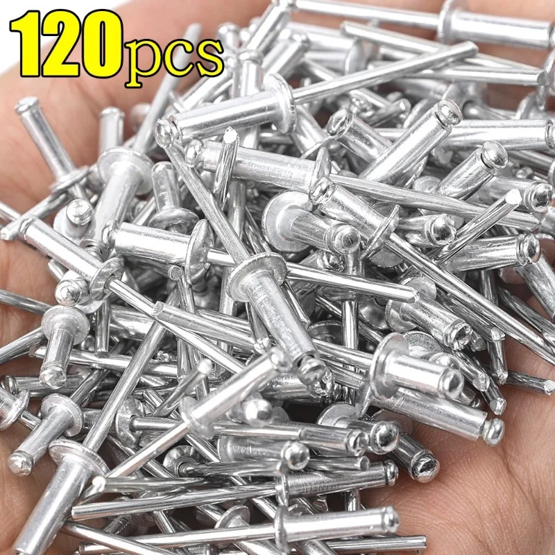 120pcs Blind Rivets Aluminum Dome Head Blind Pop Rivets Assorted Set M3.2 M4 for Joining Wood Panels Automotive DIY Furniture