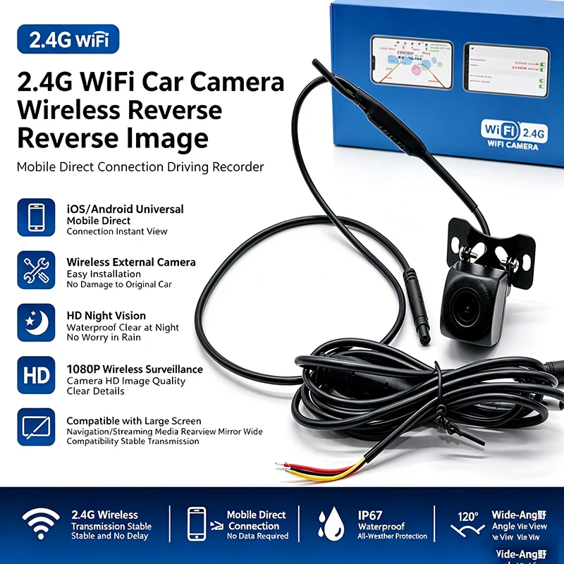 1080P WiFi HD Car Reversing Camera Wireless Night Vision Waterproof Parking Monitor Is Suitable for Android iOS Gene.