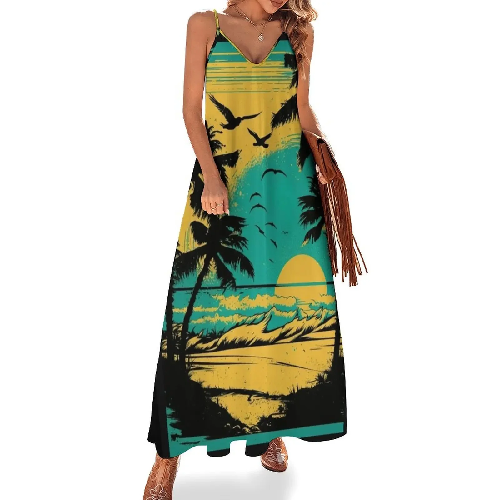 

Summer Sunset Palm Trees Sleeveless Dress Bride dresses Women's evening dress Summer dresses for women