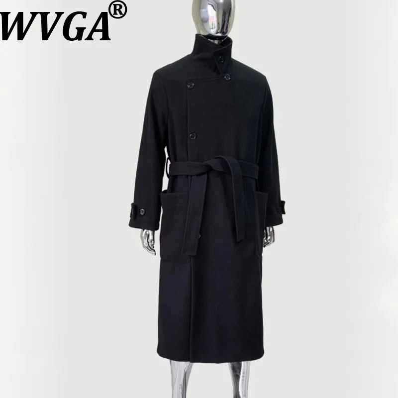

WVGA Autumn Winter New Men Tide Trendy Stand Collars OverCoats Niche Chic Casual Long Lengh Woolen Jackets Streetwear Ins W15438