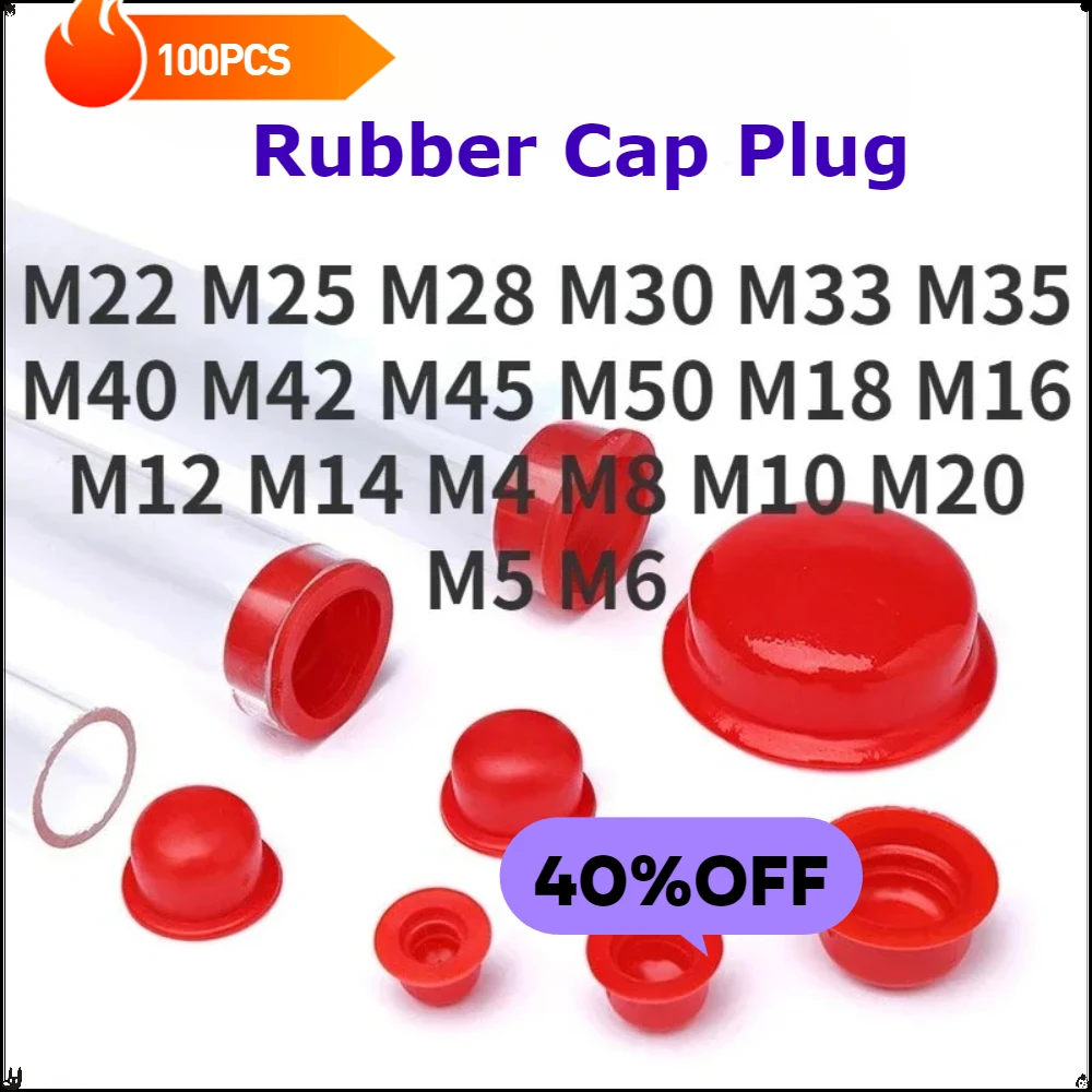 

100pcs Silicone Rubber Cap Plug Thread Protection Cover Hose Pipe Sleeve Blanking End Inserts Sealing Hole Red M5-M50