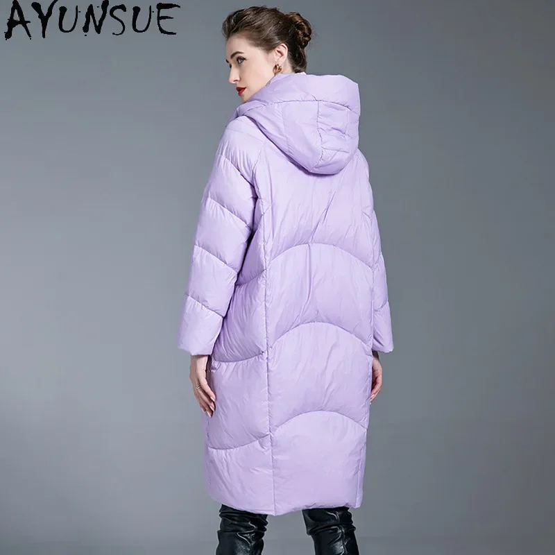 AYUNSUE White Duck Down Puffer Jacket Women Purple Long Down Coats 2024 New Arrivals Outerwears Winter Plus Size Clothes пуховик