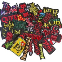 5PCS/ Text Clothing Stickers Fabric Applique Embroidery Iron On Patches,Punk Rock Music Band Badges Clothes Striped Sewing Patch