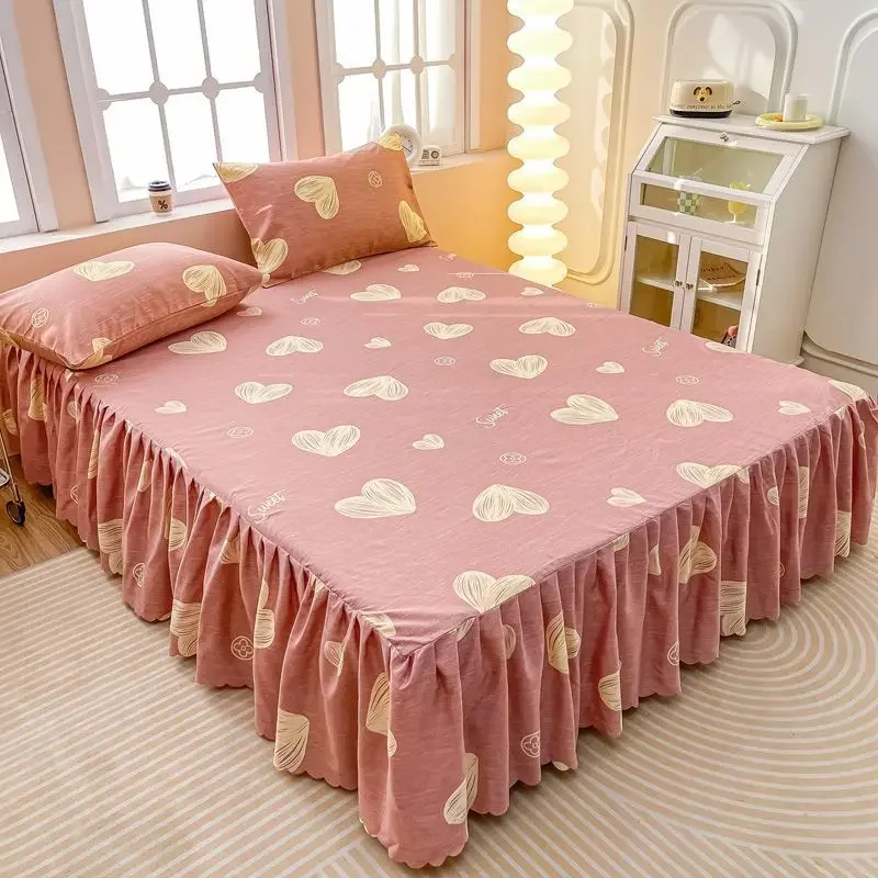 Korean Style Floral Bed Sheet Cover - Soft And Comfortable Elastic Mattress Protector With Anti-Slip Design For Queen Bed
