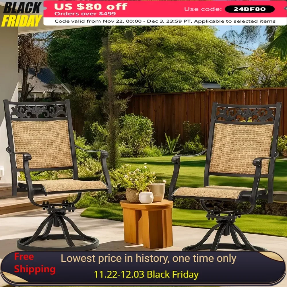 Patio Swivel Chairs Set of 2, All-Weather Cast Aluminum, Outdoor Rocker Chair for Backyard, Garden, Balcony, Outdoor Chairs