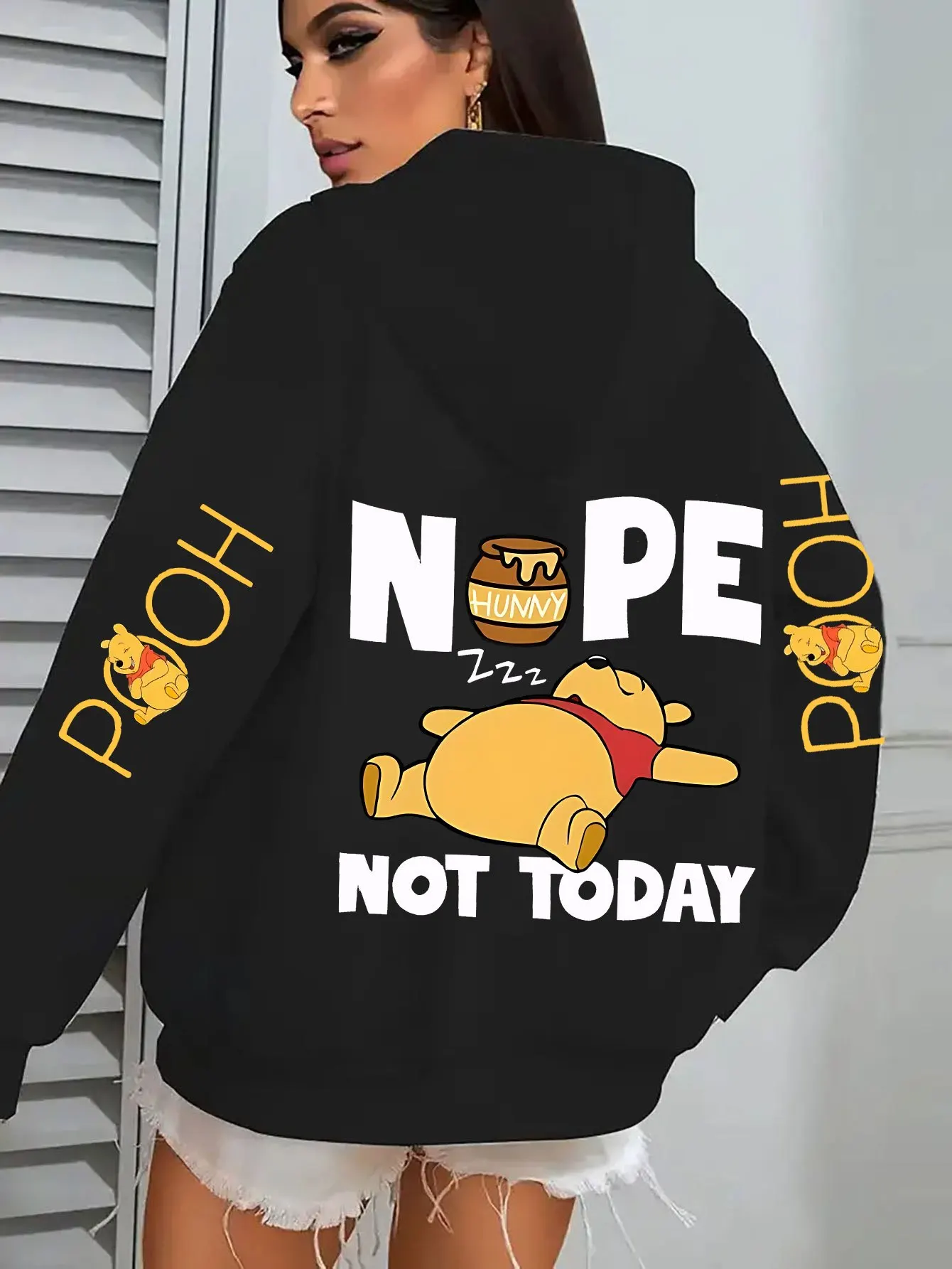 سترة ديزني ويني ذا بوه "ليست اليوم" بغطاء للرأس مبطن بالصوف - بلوفر شتوي نسائي بقلنسوة #2