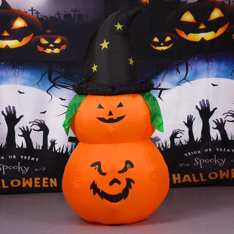 5FT Halloween Inflatable Pumpkins with Witch Hat Built-in LED Lights Blow Up Outdoor Yard Garden Lawn Holiday Decorations