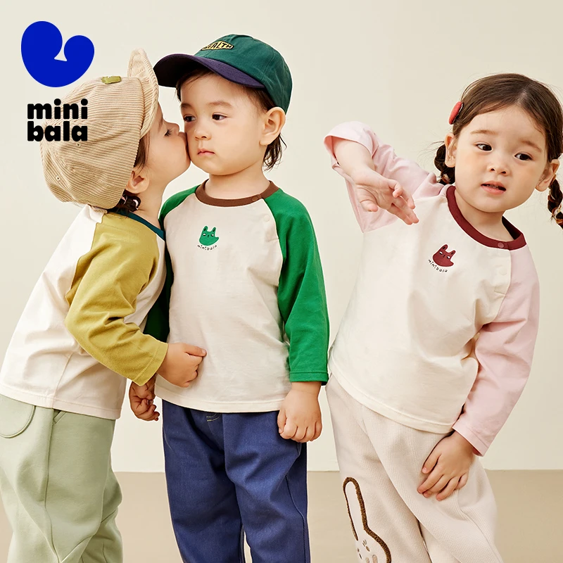 Mini Bala Long Sleeve T-Shirt for Boys and Girls Children 2024 Autumn Pure Cotton Soft Top